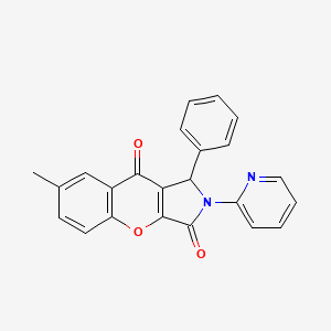 molecular formula C23H16N2O3 B2393288 7-Methyl-1-phenyl-2-(pyridin-2-yl)-1,2-dihydrochromeno[2,3-c]pyrrole-3,9-dione CAS No. 634567-93-4