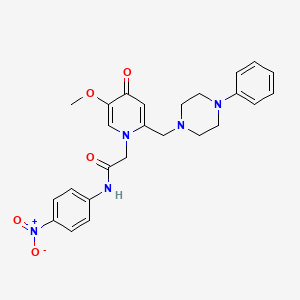 molecular formula C25H27N5O5 B2393294 2-(5-methoxy-4-oxo-2-((4-phenylpiperazin-1-yl)methyl)pyridin-1(4H)-yl)-N-(4-nitrophenyl)acetamide CAS No. 921463-09-4