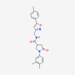 molecular formula C24H25N3O3 B2393301 1-(3,4-dimethylphenyl)-5-oxo-N-((5-(p-tolyl)isoxazol-3-yl)methyl)pyrrolidine-3-carboxamide CAS No. 946344-66-7