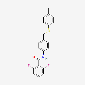 molecular formula C21H17F2NOS B2393325 2,6-difluoro-N-(4-{[(4-methylphenyl)sulfanyl]methyl}phenyl)benzenecarboxamide CAS No. 338398-74-6