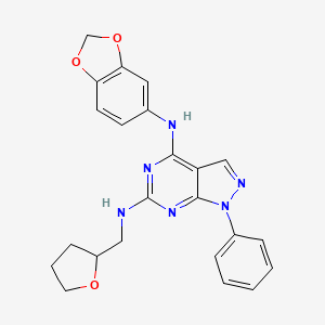 molecular formula C23H22N6O3 B2393328 N~4~-(1,3-benzodioxol-5-yl)-1-phenyl-N~6~-(tetrahydrofuran-2-ylmethyl)-1H-pyrazolo[3,4-d]pyrimidine-4,6-diamine CAS No. 955336-72-8