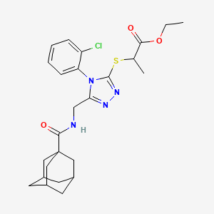 molecular formula C25H31ClN4O3S B2393348 Ethyl 2-[[5-[(adamantane-1-carbonylamino)methyl]-4-(2-chlorophenyl)-1,2,4-triazol-3-yl]sulfanyl]propanoate CAS No. 477302-06-0