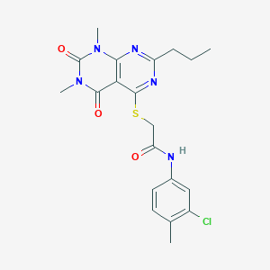 molecular formula C20H22ClN5O3S B2393349 N-(3-chloro-4-methylphenyl)-2-((6,8-dimethyl-5,7-dioxo-2-propyl-5,6,7,8-tetrahydropyrimido[4,5-d]pyrimidin-4-yl)thio)acetamide CAS No. 852171-18-7