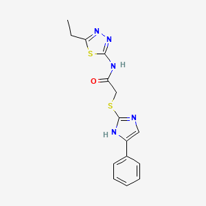 molecular formula C15H15N5OS2 B2393364 N-(5-ethyl-1,3,4-thiadiazol-2-yl)-2-[(5-phenyl-1H-imidazol-2-yl)sulfanyl]acetamide CAS No. 352563-60-1