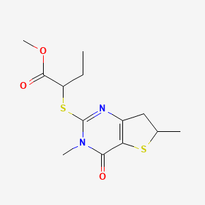 molecular formula C13H18N2O3S2 B2393372 Methyl 2-((3,6-dimethyl-4-oxo-3,4,6,7-tetrahydrothieno[3,2-d]pyrimidin-2-yl)thio)butanoate CAS No. 702665-81-4
