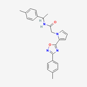 molecular formula C24H24N4O2 B2393386 N-[1-(4-methylphenyl)ethyl]-2-{2-[3-(4-methylphenyl)-1,2,4-oxadiazol-5-yl]-1H-pyrrol-1-yl}acetamide CAS No. 1261000-86-5
