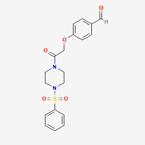 molecular formula C19H20N2O5S B2393397 4-[2-[4-(Benzenesulfonyl)piperazin-1-yl]-2-oxoethoxy]benzaldehyde CAS No. 745060-46-2