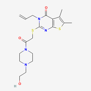molecular formula C19H26N4O3S2 B2393404 3-allyl-2-((2-(4-(2-hydroxyethyl)piperazin-1-yl)-2-oxoethyl)thio)-5,6-dimethylthieno[2,3-d]pyrimidin-4(3H)-one CAS No. 325693-32-1