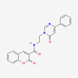 molecular formula C22H17N3O4 B2393416 2-oxo-N-(2-(6-oxo-4-phenylpyrimidin-1(6H)-yl)ethyl)-2H-chromene-3-carboxamide CAS No. 1334374-17-2
