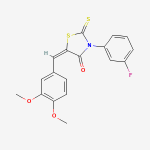 molecular formula C18H14FNO3S2 B2393418 (E)-5-(3,4-dimethoxybenzylidene)-3-(3-fluorophenyl)-2-thioxothiazolidin-4-one CAS No. 300827-60-5