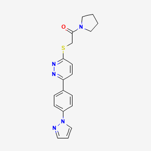 molecular formula C19H19N5OS B2393427 2-[6-(4-Pyrazol-1-ylphenyl)pyridazin-3-yl]sulfanyl-1-pyrrolidin-1-ylethanone CAS No. 1004186-14-4