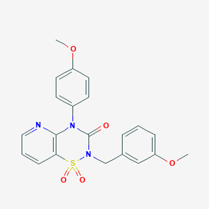 molecular formula C21H19N3O5S B2393429 2-(3-methoxybenzyl)-4-(4-methoxyphenyl)-2H-pyrido[2,3-e][1,2,4]thiadiazin-3(4H)-one 1,1-dioxide CAS No. 1251671-83-6