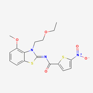 molecular formula C17H17N3O5S2 B2393433 (Z)-N-(3-(2-乙氧基乙基)-4-甲氧基苯并[d]噻唑-2(3H)-亚甲基)-5-硝基噻吩-2-甲酰胺 CAS No. 1321949-84-1