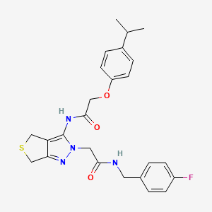 molecular formula C25H27FN4O3S B2393434 N-(4-fluorobenzyl)-2-(3-(2-(4-isopropylphenoxy)acetamido)-4,6-dihydro-2H-thieno[3,4-c]pyrazol-2-yl)acetamide CAS No. 1105250-31-4
