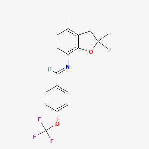 molecular formula C19H18F3NO2 B2393457 N-{(E)-[4-(trifluoromethoxy)phenyl]methylidene}-N-(2,2,4-trimethyl-2,3-dihydro-1-benzofuran-7-yl)amine CAS No. 866150-43-8
