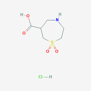 molecular formula C6H12ClNO4S B2393469 1,1-Dioxo-1,4-thiazepane-6-carboxylic acid;hydrochloride CAS No. 2247104-23-8