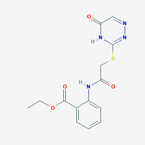 molecular formula C14H14N4O4S B2393481 Ethyl 2-({[(5-oxo-4,5-dihydro-1,2,4-triazin-3-yl)sulfanyl]acetyl}amino)benzoate CAS No. 877433-16-4