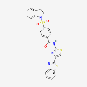 molecular formula C25H18N4O3S3 B2393490 N-(4-(benzo[d]thiazol-2-yl)thiazol-2-yl)-4-(indolin-1-ylsulfonyl)benzamide CAS No. 361172-95-4