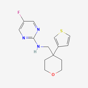molecular formula C14H16FN3OS B2393511 5-Fluoro-N-[(4-thiophen-3-yloxan-4-yl)methyl]pyrimidin-2-amine CAS No. 2379972-85-5