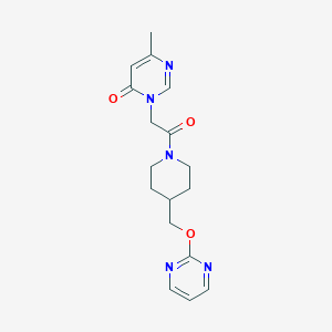 molecular formula C17H21N5O3 B2393515 6-Methyl-3-[2-oxo-2-[4-(pyrimidin-2-yloxymethyl)piperidin-1-yl]ethyl]pyrimidin-4-one CAS No. 2379971-28-3