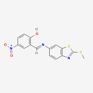 molecular formula C15H11N3O3S2 B2393527 (E)-2-(((2-(methylthio)benzo[d]thiazol-6-yl)imino)methyl)-4-nitrophenol CAS No. 330677-83-3