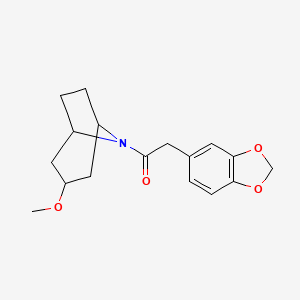 molecular formula C17H21NO4 B2393530 2-(benzo[d][1,3]dioxol-5-yl)-1-((1R,5S)-3-methoxy-8-azabicyclo[3.2.1]octan-8-yl)ethanone CAS No. 2320609-44-5