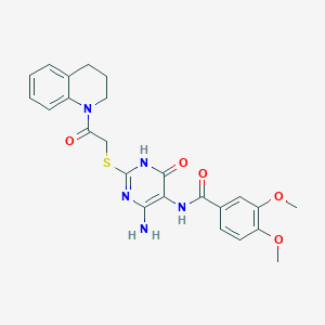 molecular formula C24H25N5O5S B2393531 N-(4-氨基-2-((2-(3,4-二氢喹啉-1(2H)-基)-2-氧代乙基)硫代)-6-氧代-1,6-二氢嘧啶-5-基)-3,4-二甲氧基苯甲酰胺 CAS No. 868226-89-5