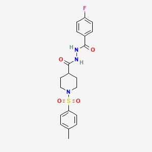 molecular formula C20H22FN3O4S B2393558 4-fluoro-N'-({1-[(4-methylphenyl)sulfonyl]-4-piperidinyl}carbonyl)benzenecarbohydrazide CAS No. 478030-16-9