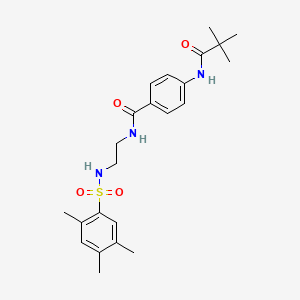 molecular formula C23H31N3O4S B2393559 4-pivalamido-N-(2-(2,4,5-trimethylphenylsulfonamido)ethyl)benzamide CAS No. 1091429-71-8