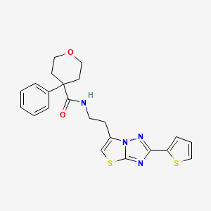 4-phenyl-N-(2-(2-(thiophen-2-yl)thiazolo[3,2-b][1,2,4]triazol-6-yl)ethyl)tetrahydro-2H-pyran-4-carboxamide