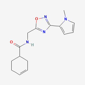molecular formula C15H18N4O2 B2393571 N-((3-(1-methyl-1H-pyrrol-2-yl)-1,2,4-oxadiazol-5-yl)methyl)cyclohex-3-enecarboxamide CAS No. 2034271-50-4