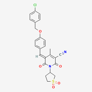 (5E)-5-[[4-[(4-chlorophenyl)methoxy]phenyl]methylidene]-1-(1,1-dioxothiolan-3-yl)-4-methyl-2,6-dioxopyridine-3-carbonitrile