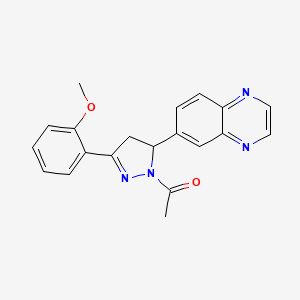 molecular formula C20H18N4O2 B2393602 1-(3-(2-methoxyphenyl)-5-(quinoxalin-6-yl)-4,5-dihydro-1H-pyrazol-1-yl)ethanone CAS No. 946361-34-8
