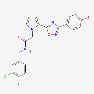 molecular formula C21H15ClF2N4O2 B2393629 N-(3-chloro-4-fluorobenzyl)-2-(2-(3-(4-fluorophenyl)-1,2,4-oxadiazol-5-yl)-1H-pyrrol-1-yl)acetamide CAS No. 1260984-19-7