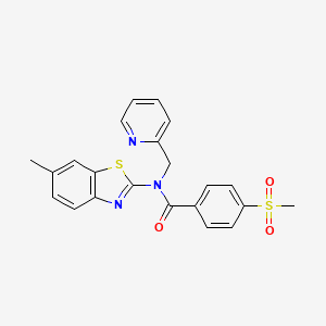molecular formula C22H19N3O3S2 B2393631 N-(6-methylbenzo[d]thiazol-2-yl)-4-(methylsulfonyl)-N-(pyridin-2-ylmethyl)benzamide CAS No. 886934-75-4
