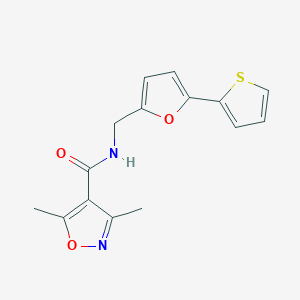 molecular formula C15H14N2O3S B2393662 3,5-dimethyl-N-((5-(thiophen-2-yl)furan-2-yl)methyl)isoxazole-4-carboxamide CAS No. 2034488-73-6