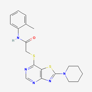 molecular formula C19H21N5OS2 B2393681 2-((2-(piperidin-1-yl)thiazolo[4,5-d]pyrimidin-7-yl)thio)-N-(o-tolyl)acetamide CAS No. 1189915-85-2