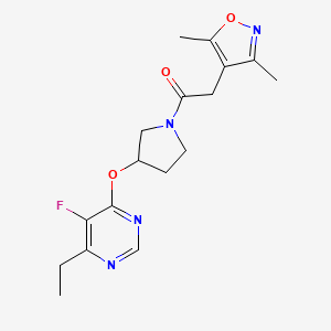 molecular formula C17H21FN4O3 B2393683 2-(3,5-Dimethylisoxazol-4-yl)-1-(3-((6-ethyl-5-fluoropyrimidin-4-yl)oxy)pyrrolidin-1-yl)ethanone CAS No. 2034319-52-1