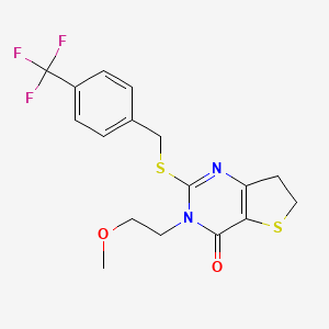 molecular formula C17H17F3N2O2S2 B2393689 3-(2-甲氧基乙基)-2-[[4-(三氟甲基)苯基]甲硫基]-6,7-二氢噻吩并[3,2-d]嘧啶-4-酮 CAS No. 893376-54-0