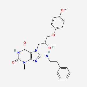 molecular formula C24H27N5O5 B2393714 7-(2-hydroxy-3-(4-methoxyphenoxy)propyl)-3-methyl-8-(phenethylamino)-1H-purine-2,6(3H,7H)-dione CAS No. 335403-63-9
