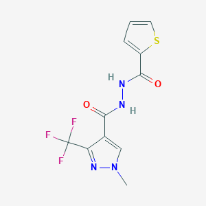 molecular formula C11H9F3N4O2S B2393729 N'-{[1-methyl-3-(trifluoromethyl)-1H-pyrazol-4-yl]carbonyl}-2-thiophenecarbohydrazide CAS No. 477762-33-7