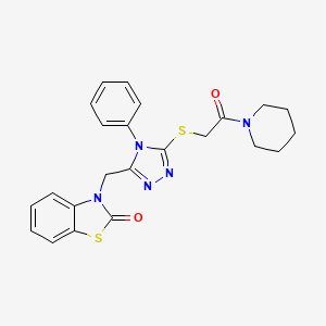 molecular formula C23H23N5O2S2 B2393740 3-((5-((2-oxo-2-(piperidin-1-yl)ethyl)thio)-4-phenyl-4H-1,2,4-triazol-3-yl)methyl)benzo[d]thiazol-2(3H)-one CAS No. 847401-10-9
