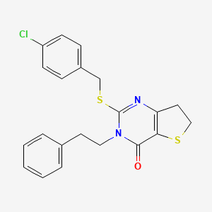 molecular formula C21H19ClN2OS2 B2393750 2-((4-氯苄基)硫代)-3-苯乙基-6,7-二氢噻吩并[3,2-d]嘧啶-4(3H)-酮 CAS No. 877652-83-0