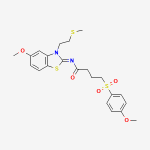 molecular formula C22H26N2O5S3 B2393753 (Z)-N-(5-methoxy-3-(2-(methylthio)ethyl)benzo[d]thiazol-2(3H)-ylidene)-4-((4-methoxyphenyl)sulfonyl)butanamide CAS No. 941971-22-8