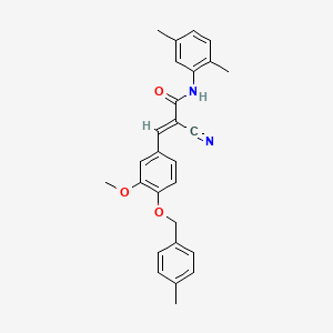 molecular formula C27H26N2O3 B2393754 (E)-2-cyano-N-(2,5-dimethylphenyl)-3-[3-methoxy-4-[(4-methylphenyl)methoxy]phenyl]prop-2-enamide CAS No. 357311-49-0