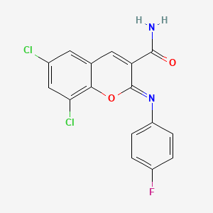 molecular formula C16H9Cl2FN2O2 B2393756 (2Z)-6,8-dichloro-2-[(4-fluorophenyl)imino]-2H-chromene-3-carboxamide CAS No. 325857-18-9