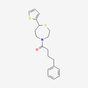molecular formula C19H23NOS2 B2393758 4-Phenyl-1-(7-(thiophen-2-yl)-1,4-thiazepan-4-yl)butan-1-one CAS No. 1706094-48-5