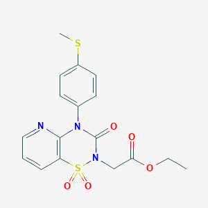 molecular formula C17H17N3O5S2 B2393760 ethyl 2-(4-(4-(methylthio)phenyl)-1,1-dioxido-3-oxo-3,4-dihydro-2H-pyrido[2,3-e][1,2,4]thiadiazin-2-yl)acetate CAS No. 1251631-99-8