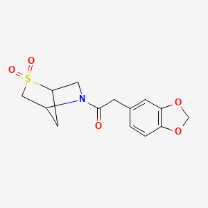 molecular formula C14H15NO5S B2393806 2-(Benzo[d][1,3]dioxol-5-yl)-1-(2,2-dioxido-2-thia-5-azabicyclo[2.2.1]heptan-5-yl)ethanone CAS No. 2034300-81-5