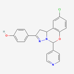 molecular formula C21H16ClN3O2 B2393808 4-(9-chloro-5-(pyridin-4-yl)-5,10b-dihydro-1H-benzo[e]pyrazolo[1,5-c][1,3]oxazin-2-yl)phenol CAS No. 899973-62-7
